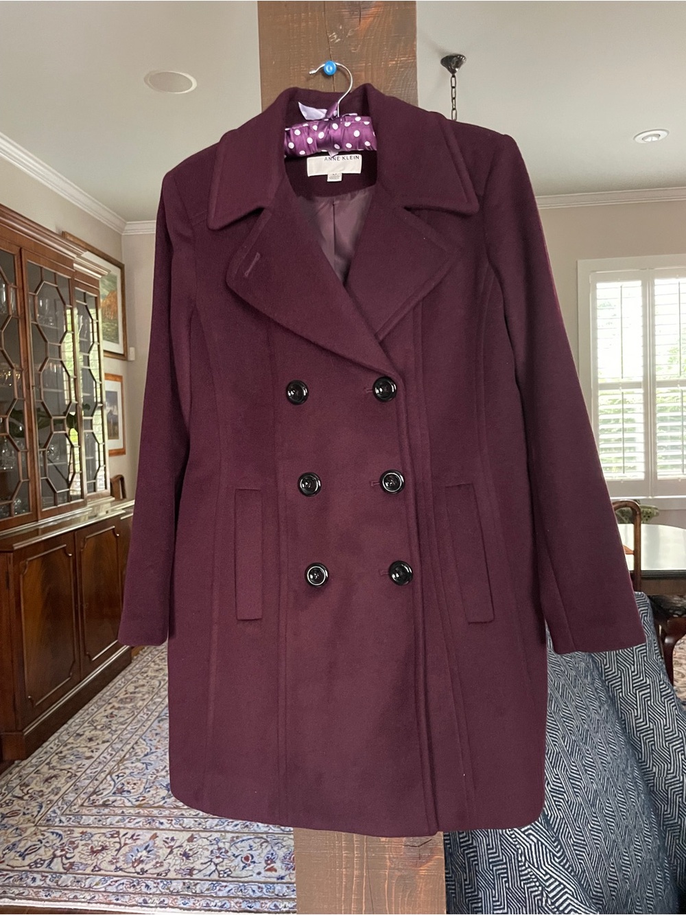 Anne Klein Double-Breasted Peacoat in Deep Plum